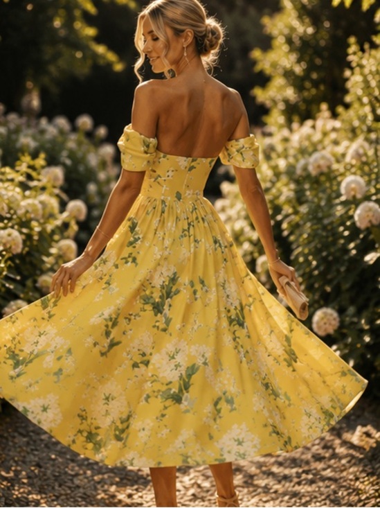 Mestiza New York Dresses & Skirts - Sunny Yellow Off-Shoulder Floral Midi Dress، rare to find it